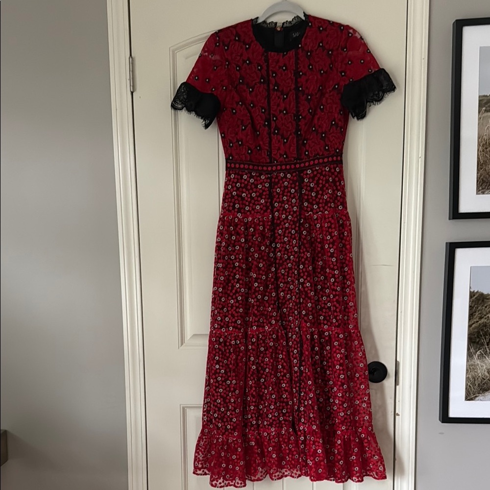 Red Floral Lace Dress